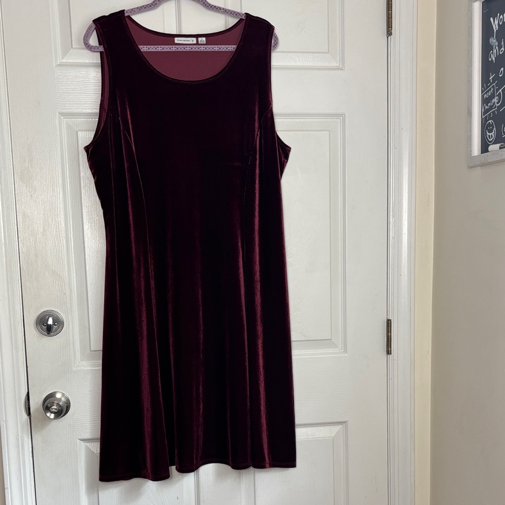 Susan Graver Burgundy Wine Velvet Velour Sleeveless Sheath Dress Size XL
